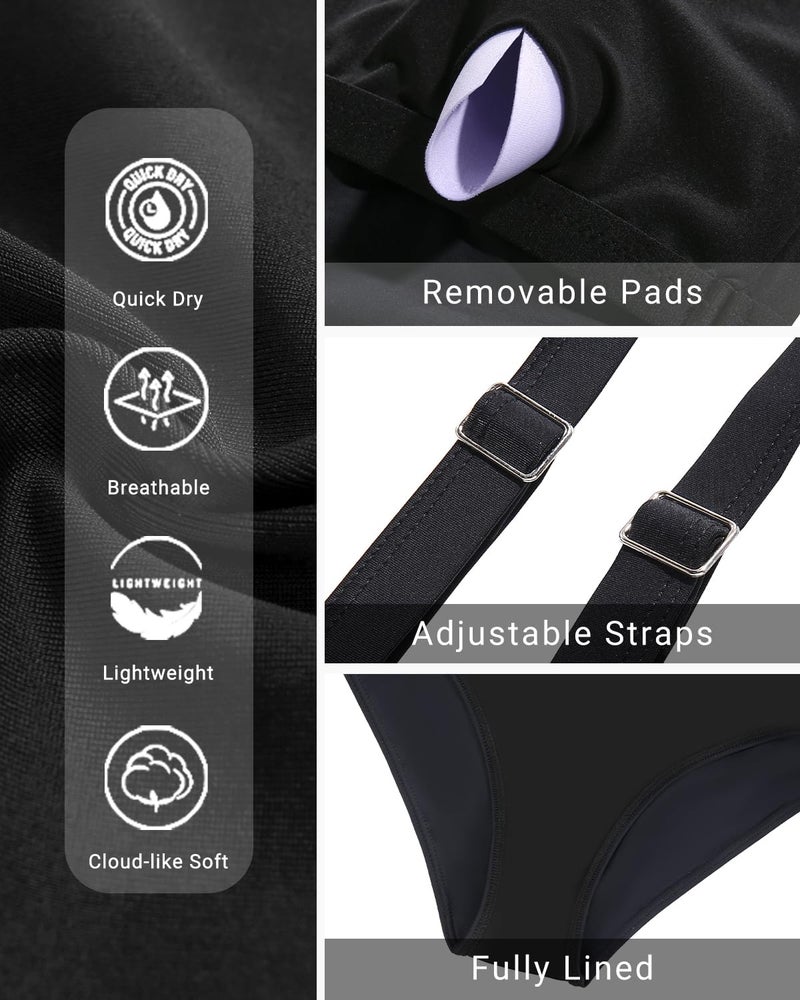 Holipick Women Black One Piece Swimsuits Tummy Control Bathing Suit Ruffle V Neck Swimwear Slimming for Teen Girls X-Large - Image 4